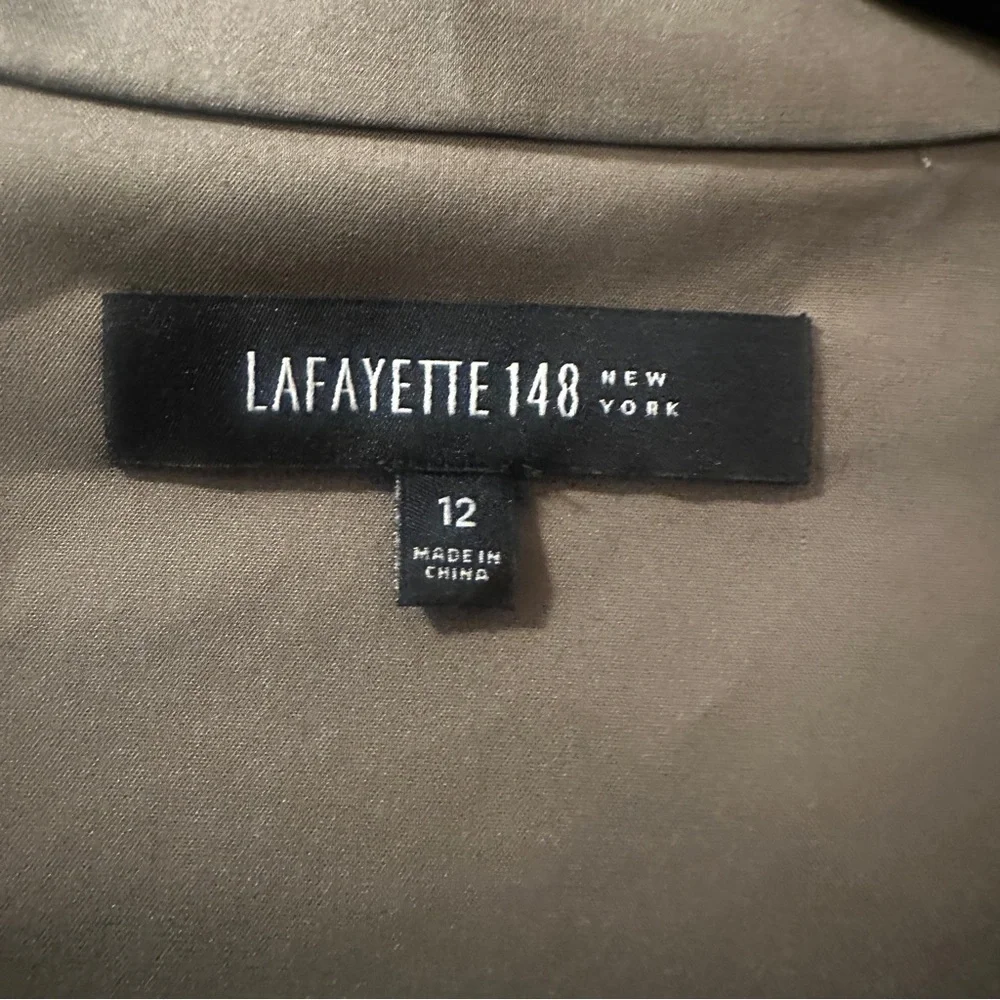 Lafayette 148 New York Ruched Zip Front Midi Dress in Khaki